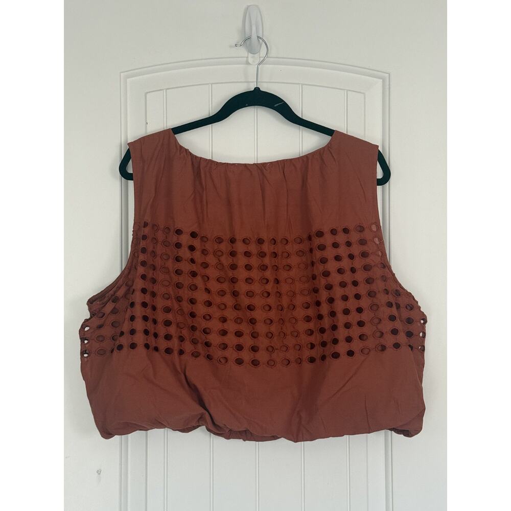 NWT Jennifer & Grace Wom XL Terracotta Eyelet Bubble Hem Romantic Top - Picture 5 of 6